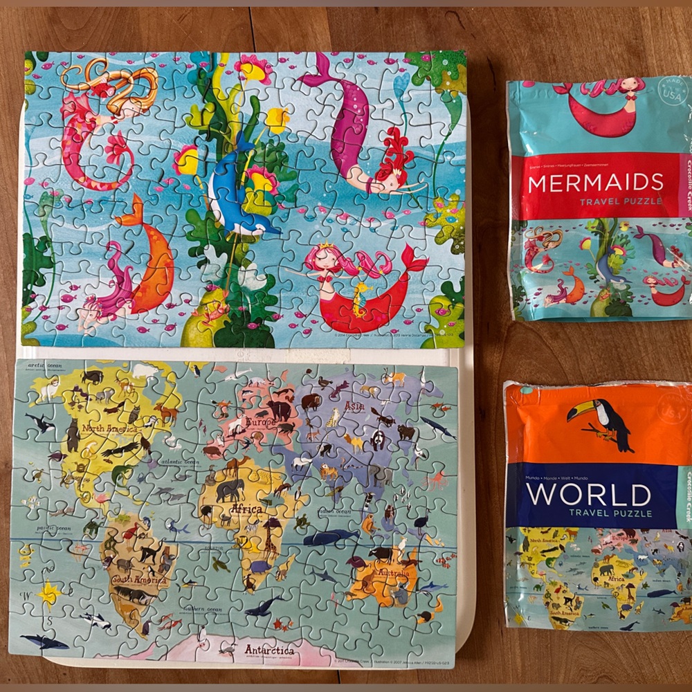 2 Crocodile Creek 100-Piece Travel Puzzles - Mermaid & World